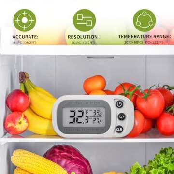 FAHZON Digital Frigerator Thermometer 2 Pack, Waterproof Fridge and Freezer Thermometer, Thermometer...