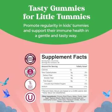 Natures Craft Sugar Free Fiber Gummies for Kids - Delicious Prebiotic Kids Fiber Gummies for Constipation Digestive Support & Immunity - Non-GMO Vegan Chicory Root Supplement for Digestive Health