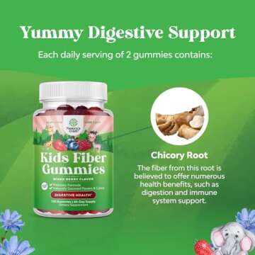 Natures Craft Sugar Free Fiber Gummies for Kids - Delicious Prebiotic Kids Fiber Gummies for Constipation Digestive Support & Immunity - Non-GMO Vegan Chicory Root Supplement for Digestive Health