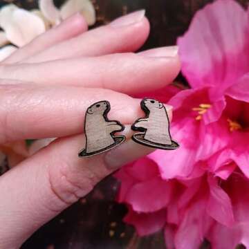 Groundhog Day Wood Stud Earrings with Hypoallergenic Nickel Free Posts - Prairie Dog Groundhog in Hole Shadow Prediction Woodchuck