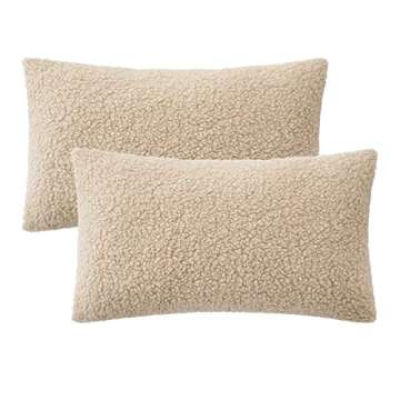 MIULEE Pack of 2 Decorative New Luxury Series Style Dark Cream Faux Fur Throw Pillow Covers Super Soft Wool Pillow Cases Cushion Covers for Sofa Bedroom Living Room 12x20 Inch 30x50 cm