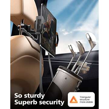 KEUASX iPad Holder for Car Backseat, Tablet iPad Holder for Car Mount Headrest Travel Portable Car Tablet Holder Mount Suitable for 4.7-12.9" Devices, Black Headrest Rod Tablet Holder Mount