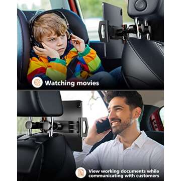 KEUASX iPad Holder for Car Backseat, Tablet iPad Holder for Car Mount Headrest Travel Portable Car Tablet Holder Mount Suitable for 4.7-12.9" Devices, Black Headrest Rod Tablet Holder Mount
