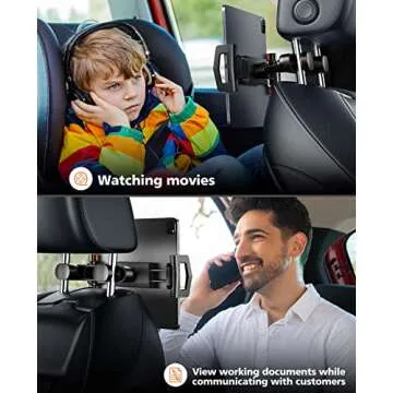 KEUASX iPad Holder for Car Backseat, Tablet iPad Holder for Car Mount Headrest Travel Portable Car Tablet Holder Mount Suitable for 4.7-12.9" Devices, Black Headrest Rod Tablet Holder Mount