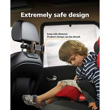 KEUASX iPad Holder for Car Backseat, Tablet iPad Holder for Car Mount Headrest Travel Portable Car Tablet Holder Mount Suitable for 4.7-12.9" Devices, Black Headrest Rod Tablet Holder Mount