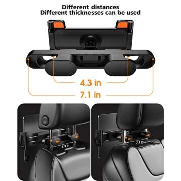 KEUASX iPad Holder for Car Backseat, Tablet iPad Holder for Car Mount Headrest Travel Portable Car Tablet Holder Mount Suitable for 4.7-12.9" Devices, Black Headrest Rod Tablet Holder Mount