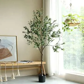 Dallisten Artificial Olive Tree 6.3ft (75.6'') Fake Realistic Silk Leaves Tall Faux House Plants, Decorative for Modern Living Room Office Housewarming Indoor Decor & Outdoor Garden (6.3FT)
