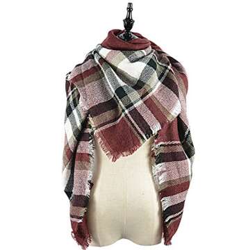 Century Star Stylish Plaid Scarf Soft Oversized Scarves Warm Cozy Blanket Winter Shawl Wine Red One ...