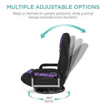 Best Choice Products Swivel Gaming Chair 360 Degree Multipurpose Floor Chair Rocker for TV, Reading, Playing Video Games w/Lumbar Support, Armrest Handles, Adjustable Backrest - Black/Purple