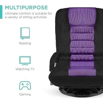 Best Choice Products Swivel Gaming Chair 360 Degree Multipurpose Floor Chair Rocker for TV, Reading, Playing Video Games w/Lumbar Support, Armrest Handles, Adjustable Backrest - Black/Purple