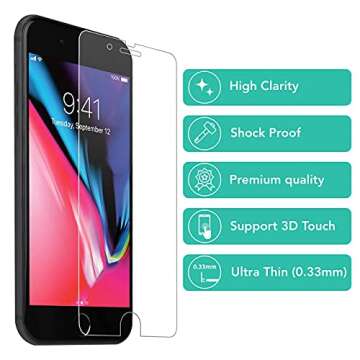 iSOUL 4-Pack Screen Protector for iPhone SE 3/2 (2022/2020 Edition), iPhone 8,7,6s,6, 4.7-Inch Tempered Glass Film [Ultra HD] [3D Touch] [Case Friendly] [Lifetime Replacement Support]