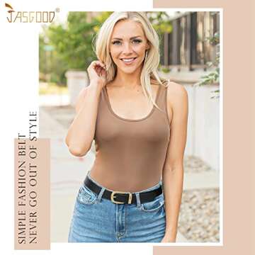 JASGOOD Women's Fashion Leather Belt with Gold Buckle