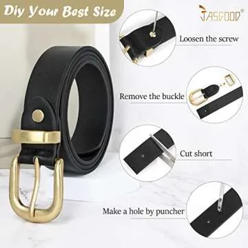 JASGOOD Women's Fashion Leather Belt with Gold Buckle