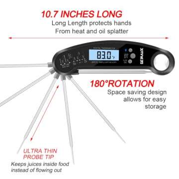 Digital Kitchen Thermometer for Bread, Candy, Yogurt, Liquids, Baking, BBQ Meat - Instant Read, Waterproof Magnetic Body and Wireless Large Probe with a Bottle Opener and Backlit Dial