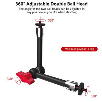 TOAZOE 11 Inch Adjustable Articulating Friction Magic Arm & Super Clamp Set Compatible with Field Mo...