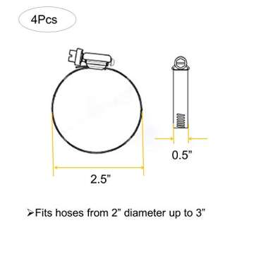 EesTeck 4Pcs 2.5" Stainless Steel Hose Clamps Adjustable