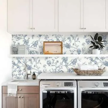 Safiyya Peel and Stick Wallpaper Floral Contact Paper Modern Wallpaper for Bedroom Blue and White Removable Wallpaper Self Adhesive Contact Paper for Cabinets Vinyl Rolls 118"x17.3"