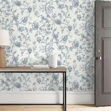 Safiyya Peel and Stick Wallpaper Floral Contact Paper Modern Wallpaper for Bedroom Blue and White Removable Wallpaper Self Adhesive Contact Paper for Cabinets Vinyl Rolls 118"x17.3"