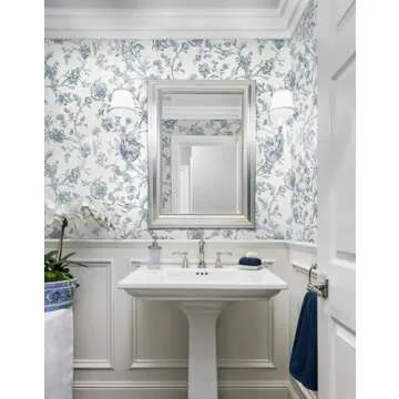 Safiyya Peel and Stick Wallpaper Floral Contact Paper Modern Wallpaper for Bedroom Blue and White Removable Wallpaper Self Adhesive Contact Paper for Cabinets Vinyl Rolls 118"x17.3"