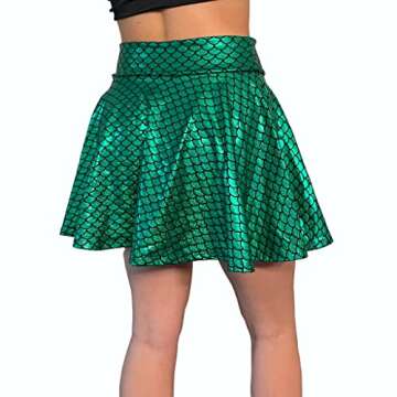 Green Mermaid Scales Sparkle Skater Skirt - Made in USA (Medium)