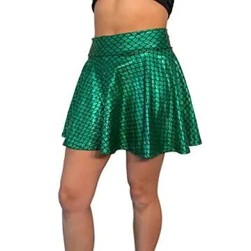 Green Mermaid Scales Sparkle Skater Skirt - Made in USA (Medium)