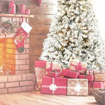 Snow Flocked Artificial Holiday Christmas Pine Tree for Home, Office, Party Decoration w/ 250 Warm White Lights, Metal Hinges & Base, 6.5ft Christmas Snow Tree