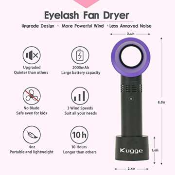 Kugge Mini Bladeless Eyelash Fan Dryer for Lash Extensions
