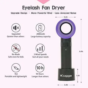 Kugge Mini Bladeless Eyelash Fan Dryer for Lash Extensions