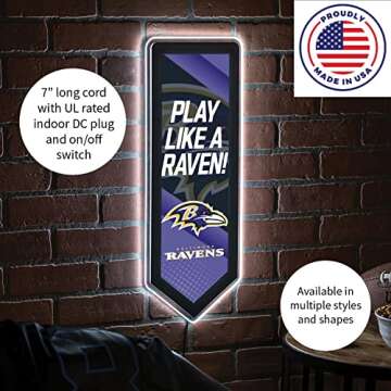 Evergreen NFL Baltimore Ravens | Ultra-Thin LED Light Wall Sign Décor | Large Pennant Banner | 9 x 23 Inches | Made in the USA