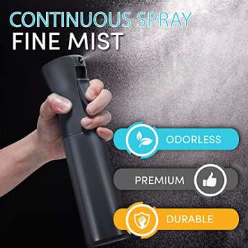 Hula Home Continuous Spray Bottle for Hair (10.1oz/300ml) Empty Ultra Fine Plastic Water Mist Spraye...