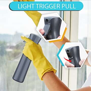 Hula Home Continuous Spray Bottle for Hair (10.1oz/300ml) Empty Ultra Fine Plastic Water Mist Sprayer – For Hairstyling, Cleaning, Salons, Plants, Essential Oil Scents & More - Gray