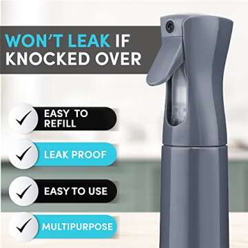 Hula Home Continuous Spray Bottle for Hair (10.1oz/300ml) Empty Ultra Fine Plastic Water Mist Sprayer – For Hairstyling, Cleaning, Salons, Plants, Essential Oil Scents & More - Gray