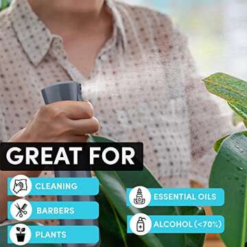 Hula Home Continuous Spray Bottle for Hair (10.1oz/300ml) Empty Ultra Fine Plastic Water Mist Sprayer – For Hairstyling, Cleaning, Salons, Plants, Essential Oil Scents & More - Gray