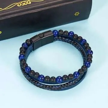 DIOWUS Natural Agate Stone Leather Beaded Bracelets, Volcanicx Wellness & Relief Bracelet, Volcanicx Menopause Magtherapy Bracelet Humanic+ Maxhematie Lymph Detox Slimming Jewelry Gift For Men Women