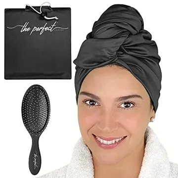 THE PERFECT HAIRCARE Microfiber Curly Hair Towel Wrap with Wet/Dry Brush - Fast Drying and Gentle De...
