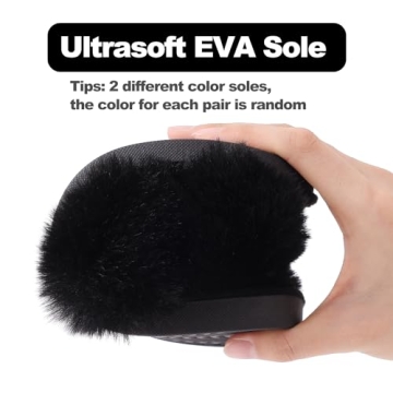 Evshine Women’s Fuzzy Slippers Open Toe Cross Band Comfort