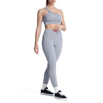 Aoxjox 2 Piece Outfits for Women Yoga Gym Active Fitness Ribbed Crop Top Tank High Waist Seamless Leggings Workout Sets (Grey, Small)