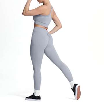 Aoxjox 2 Piece Outfits for Women Yoga Gym Active Fitness Ribbed Crop Top Tank High Waist Seamless Leggings Workout Sets (Grey, Small)