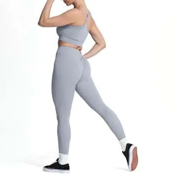 Aoxjox 2 Piece Outfits for Women Yoga Gym Active Fitness Ribbed Crop Top Tank High Waist Seamless Leggings Workout Sets (Grey, Small)