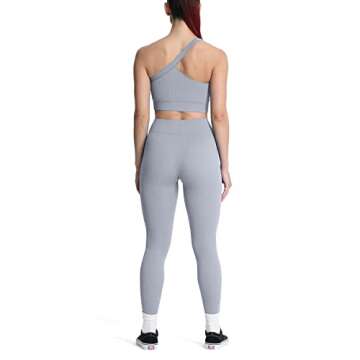Aoxjox 2 Piece Outfits for Women Yoga Gym Active Fitness Ribbed Crop Top Tank High Waist Seamless Leggings Workout Sets (Grey, Small)