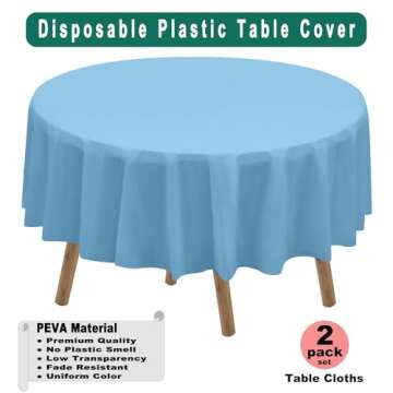 84 Inches Circle Plastic Tablecloths 2 Pack Disposable Table Covers Shower Party Tablecovers PEVA Solid Table Cloths for BBQ Picnic Birthday Wedding Banquet Parties and 6 ft Round Table Use