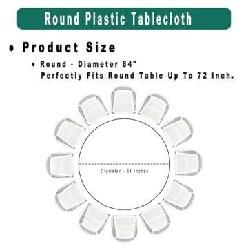 84 Inches Circle Plastic Tablecloths 2 Pack Disposable Table Covers Shower Party Tablecovers PEVA Solid Table Cloths for BBQ Picnic Birthday Wedding Banquet Parties and 6 ft Round Table Use