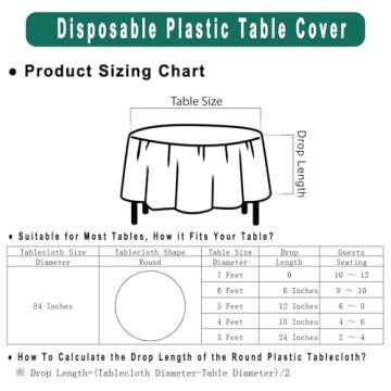 84 Inches Circle Plastic Tablecloths 2 Pack Disposable Table Covers Shower Party Tablecovers PEVA Solid Table Cloths for BBQ Picnic Birthday Wedding Banquet Parties and 6 ft Round Table Use