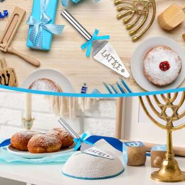 Teenyyou 3 Pcs Hanukkah Gift Stainless Steel Latke Server Chanukah Spatula Jewish New Year Cooking Pie Server with Blue Ribbons for Hostesses Hanukkah Home Kitchen Table Decoration