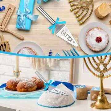 Teenyyou 3 Pcs Hanukkah Gift Stainless Steel Latke Server Chanukah Spatula Jewish New Year Cooking Pie Server with Blue Ribbons for Hostesses Hanukkah Home Kitchen Table Decoration