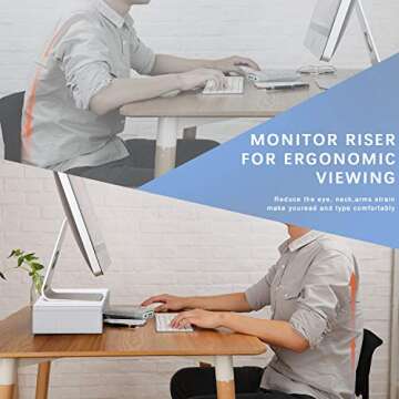 Computer Monitor Stand, Foldable Monitor Stand Riser, Computer Stand with Storage Drawer & Phone Stand for Computer, Desktop, Laptop, Save Space (White)