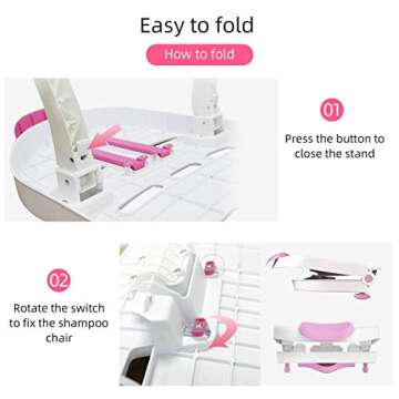 Fedicelly Toddler Shampoo Chair Bather Girls, Kids Hair Washing Bath Seat, Children Head Hair Rinser Salon Chair(Pink)