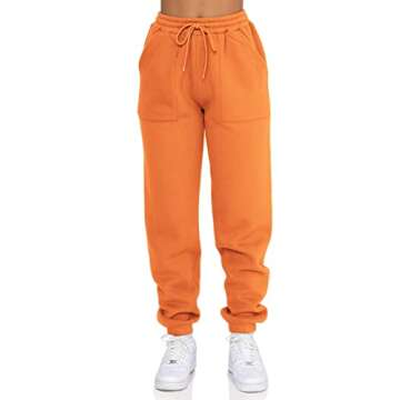 DISCIPBUSH Fleece Lined Womens Sweatpants - High Waisted Joggers for Women, Cotton Drawstring Baggy Sweats Women Pants Orange L