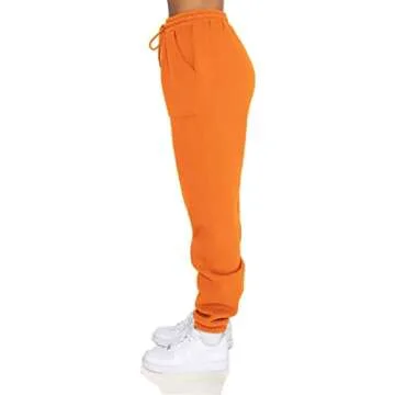 DISCIPBUSH Fleece Lined Womens Sweatpants - High Waisted Joggers for Women, Cotton Drawstring Baggy Sweats Women Pants Orange L