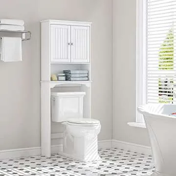 Spirich Over The Toilet Storage Cabinet, Bathroom Shelf Over Toilet, Bathroom Storage Cabinet Organizer, White